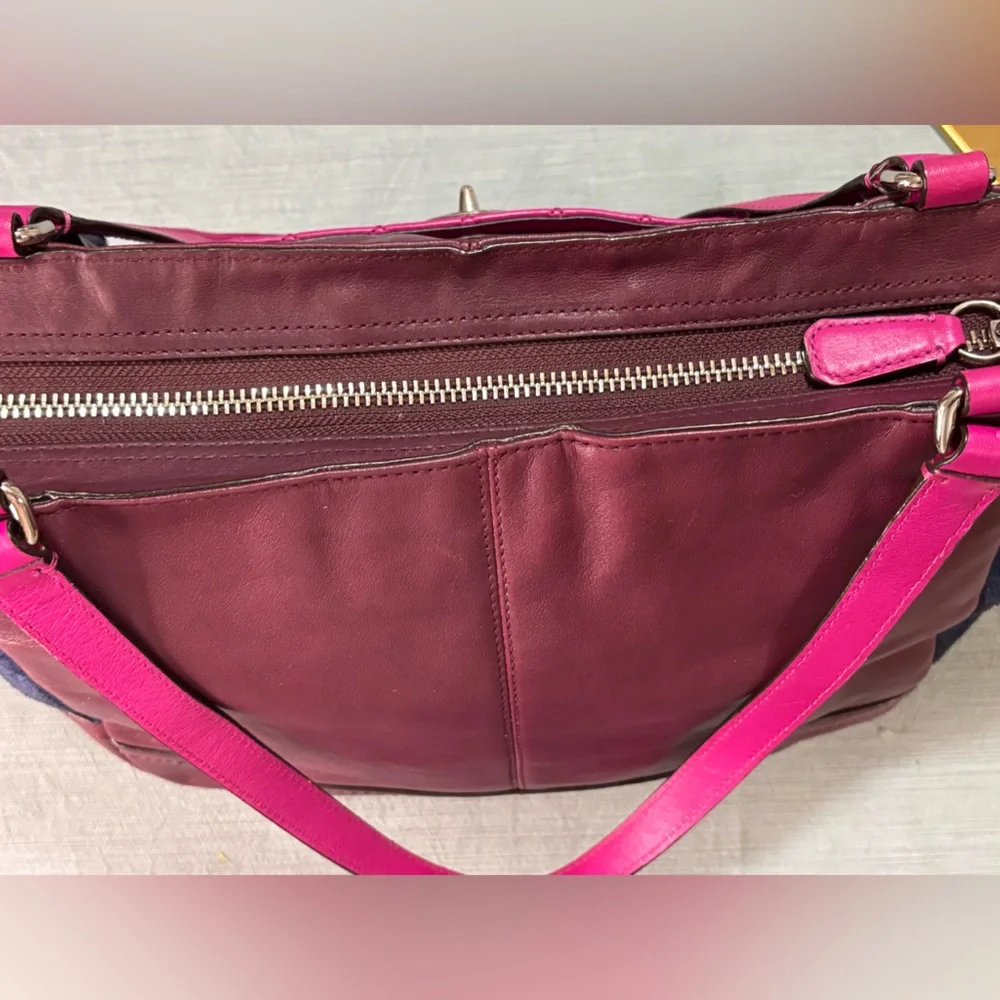 Coach Park Quilted Color Block Carrie tote handbag Pink Navy Burgundy leather - Picture 6 of 16